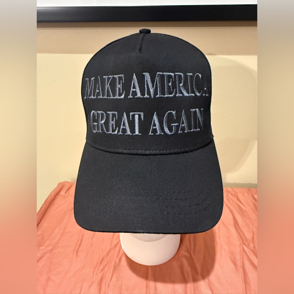 Cali-Fame Trump Make America Great Again Logo Black Trucker Hat Cap One Size